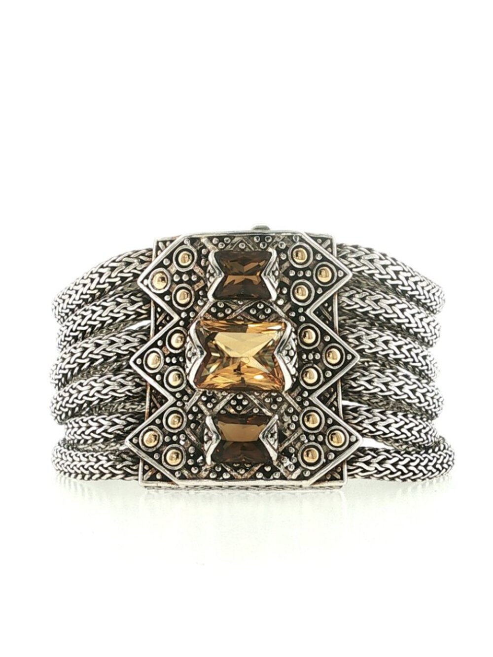 JOHN HARDY 925 Silver & 18K Multi Strand Brown and Yellow Citrine Bracelet 6.5"